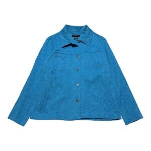 KAKTUS Cotton Blend Blue Geometric Patterned Button Jacket Women's Medium